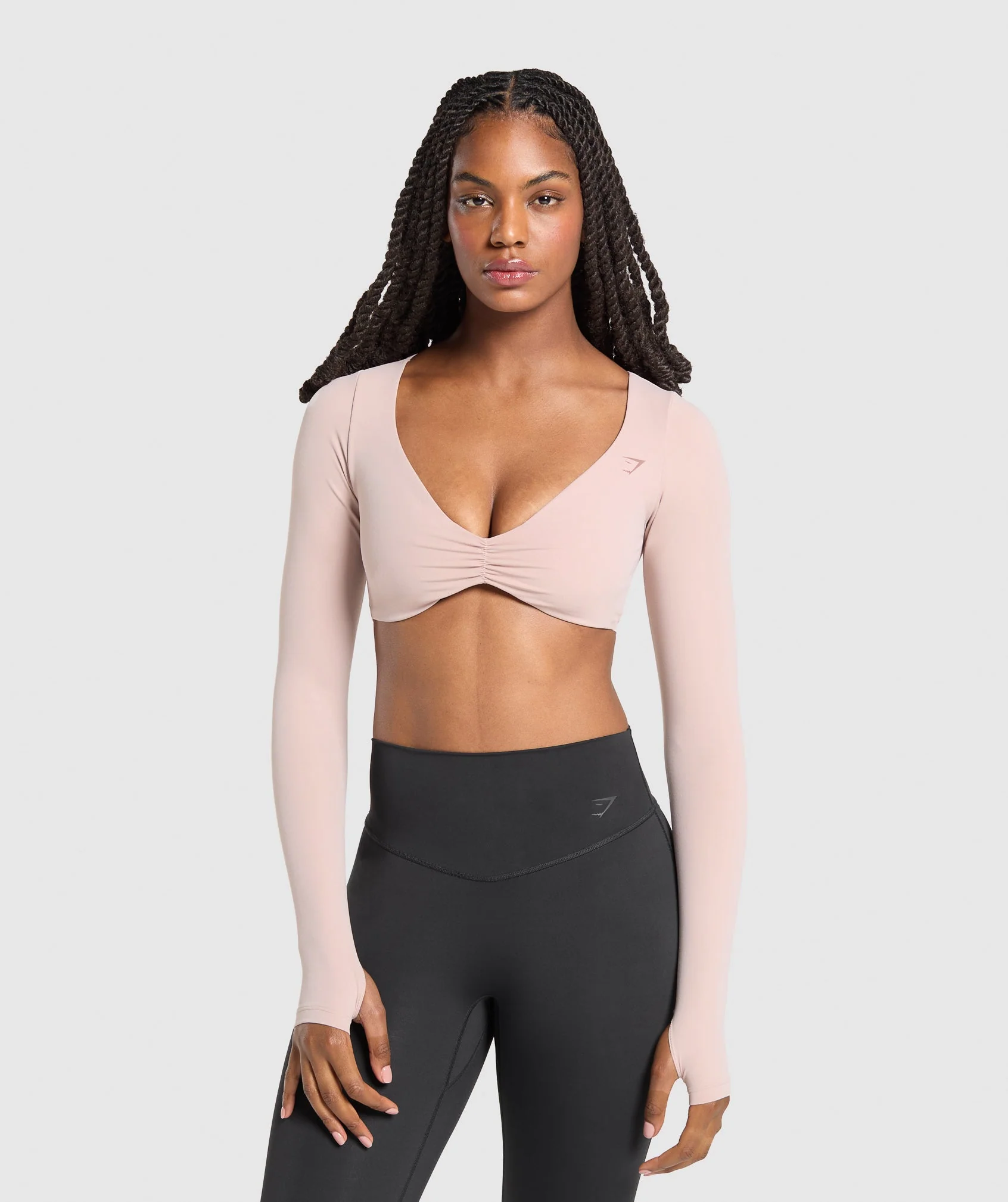 Ruched Long Sleeve Top – Muted Pink