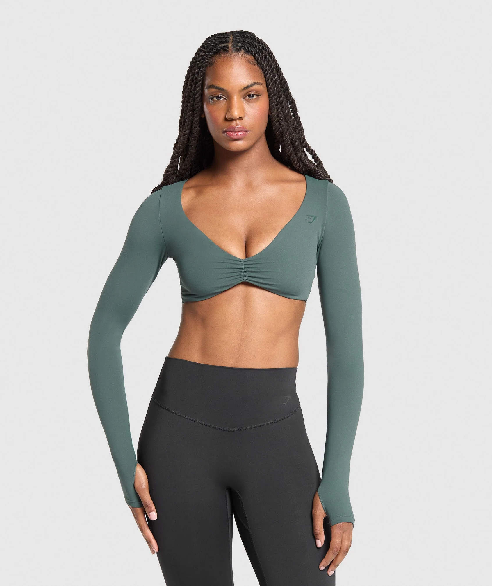 Ruched Long Sleeve Top  – Slate Teal