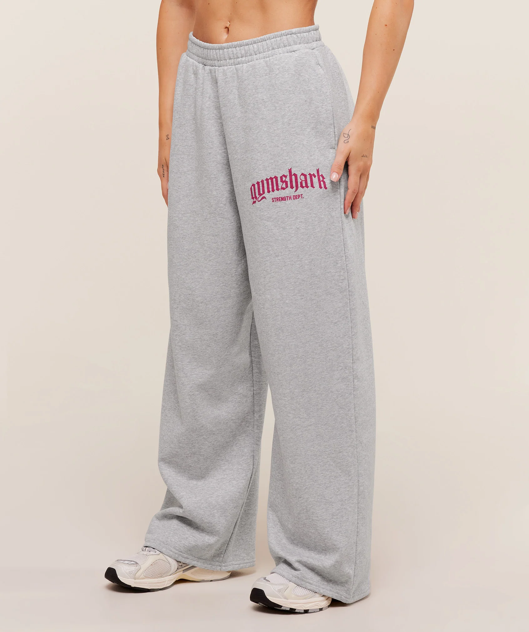 Strength Department Wide Leg Joggers – Light Grey Core Marl