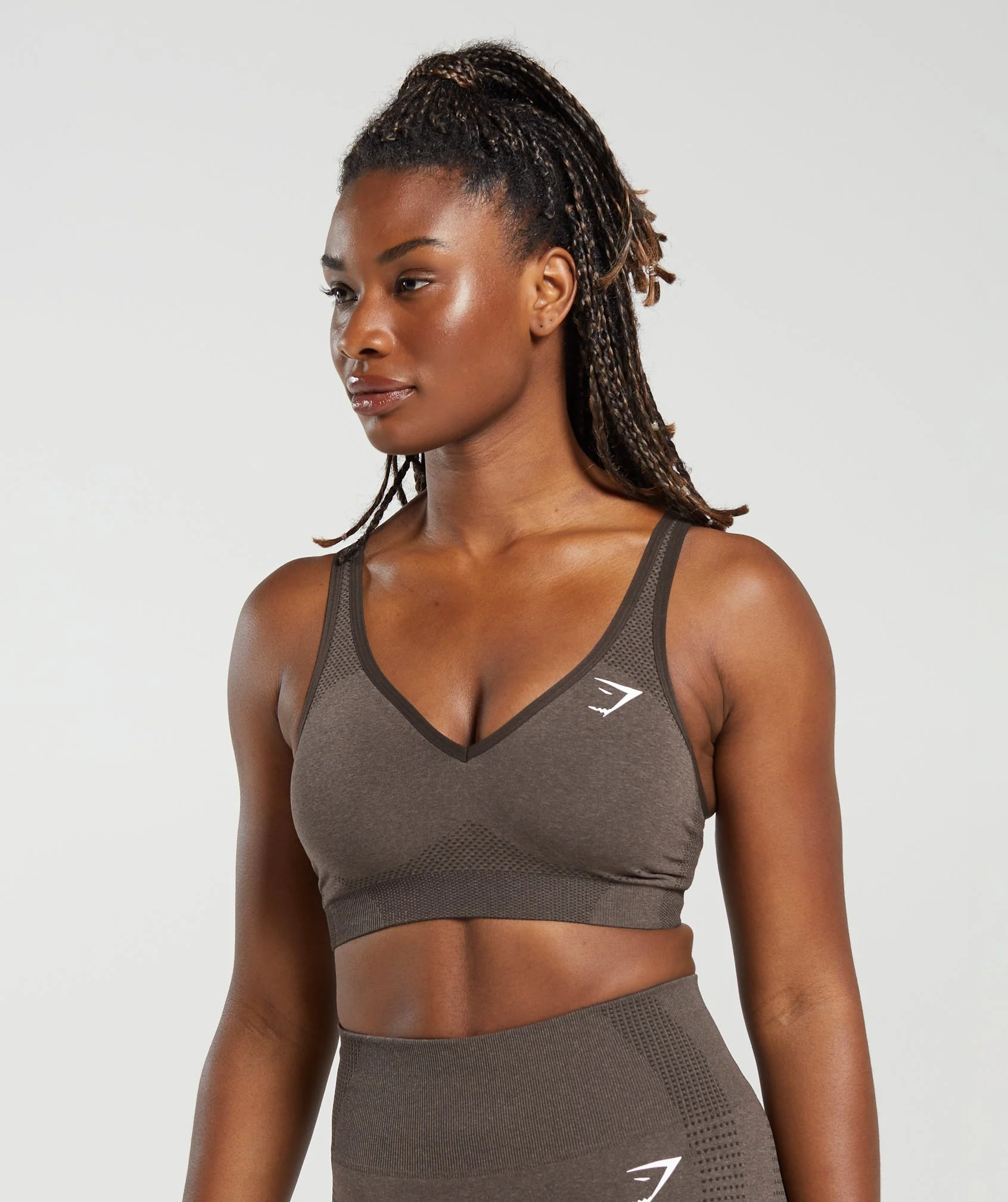 Vital V Neck Sports Bra – Brown Marl - Imagen 2