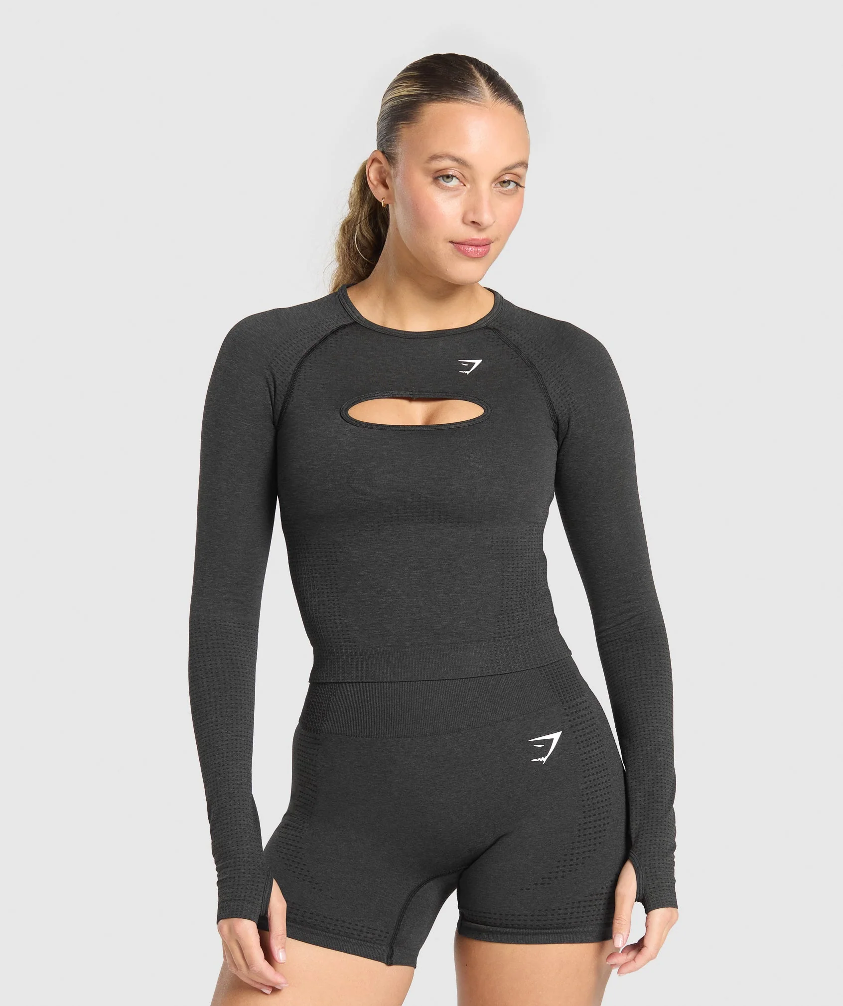 Vital Long Sleeve Cut Out Top – Black Marl