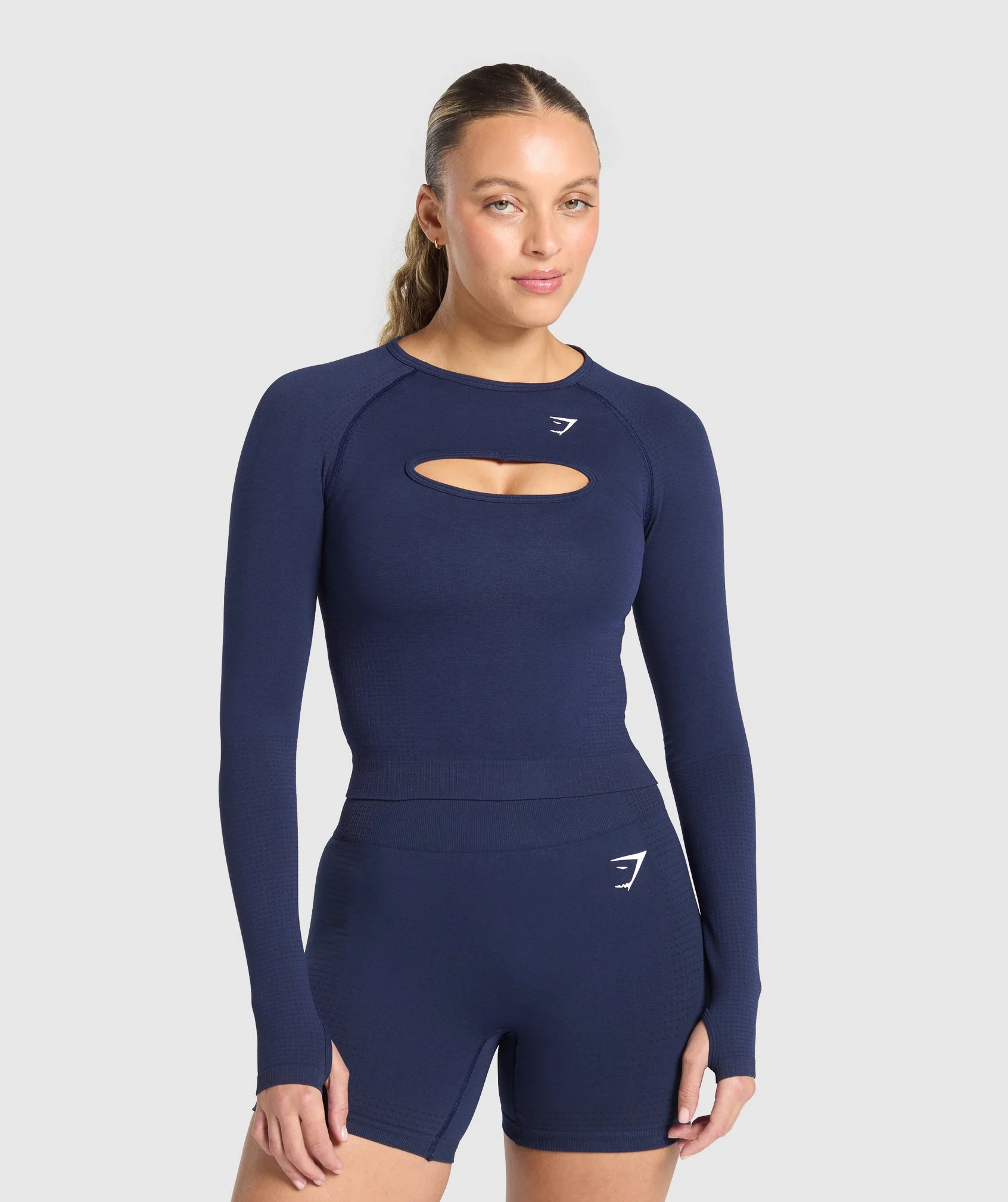 Vital Long Sleeve Cut Out Top – Heavy Blue/Marl