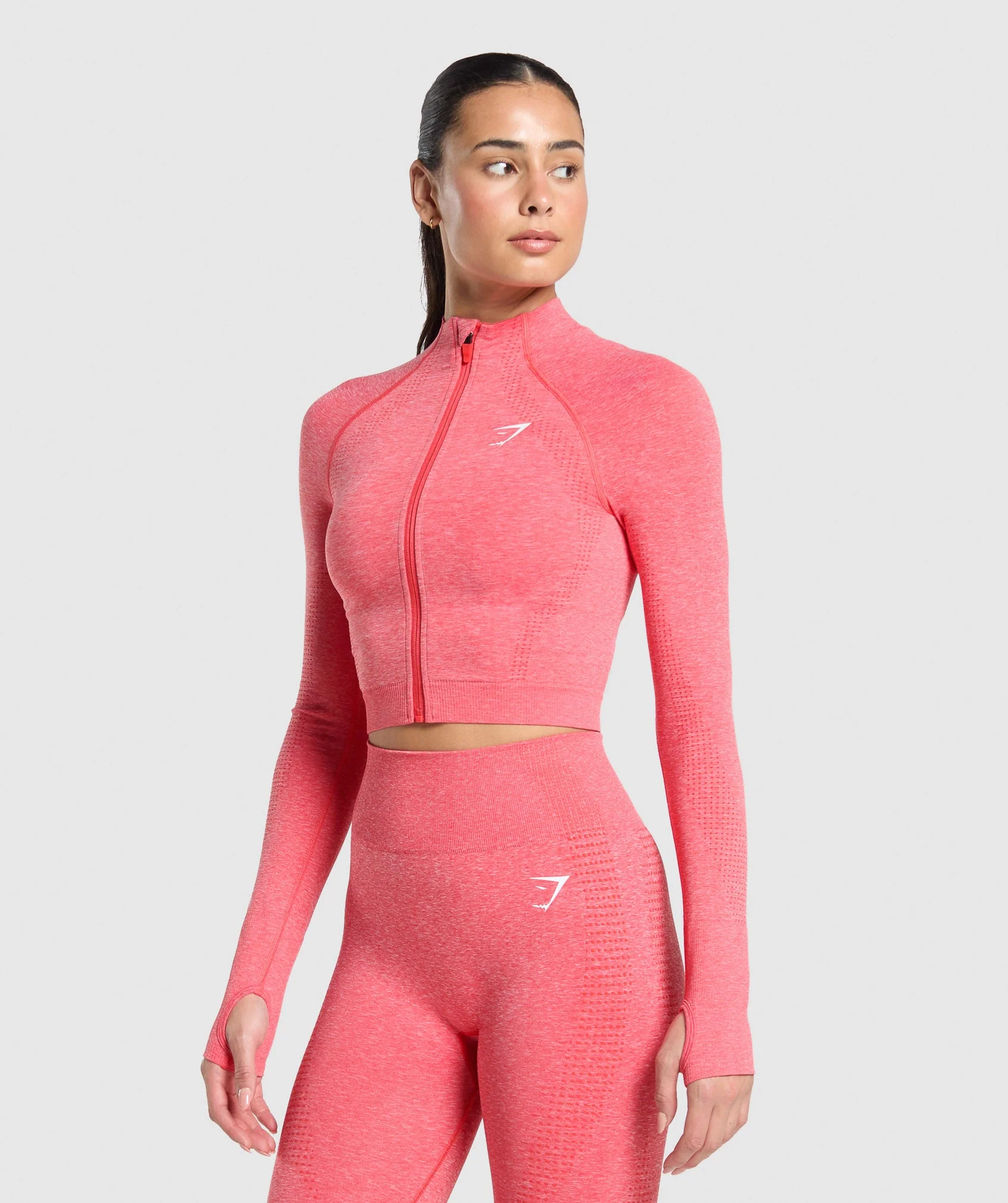 Vital Midi Zip Up Jacket – Coral Red/Marl