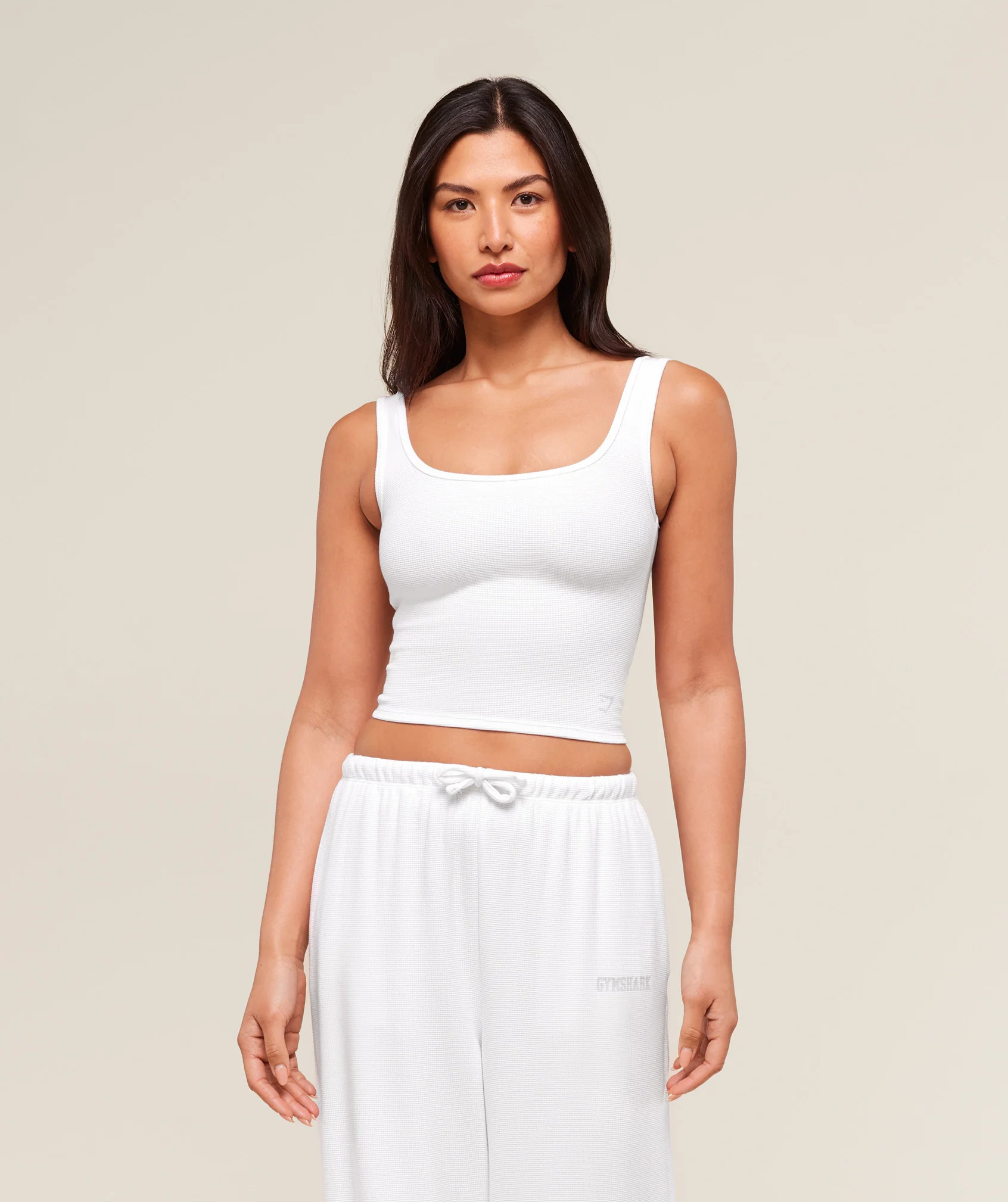 Waffle Cropped Tank – White