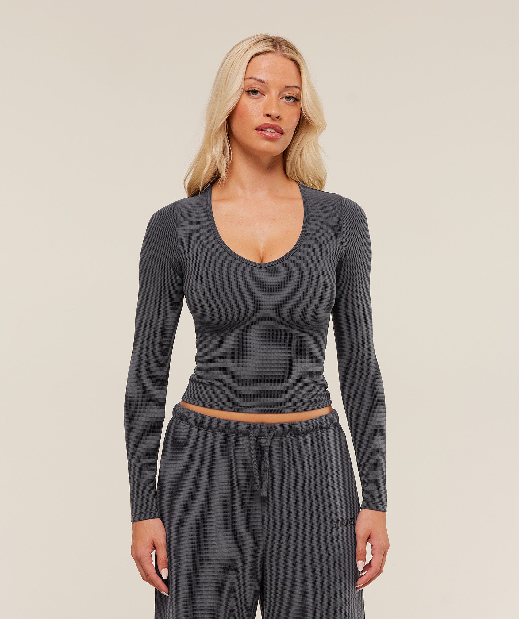 Waffle Long Sleeve Top – Onyx Grey