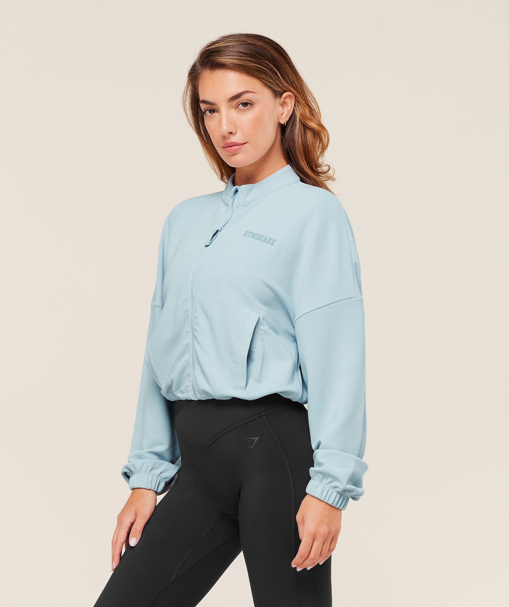 Waffle Midi Zip Up Jacket – Smoke Blue - Imagen 2