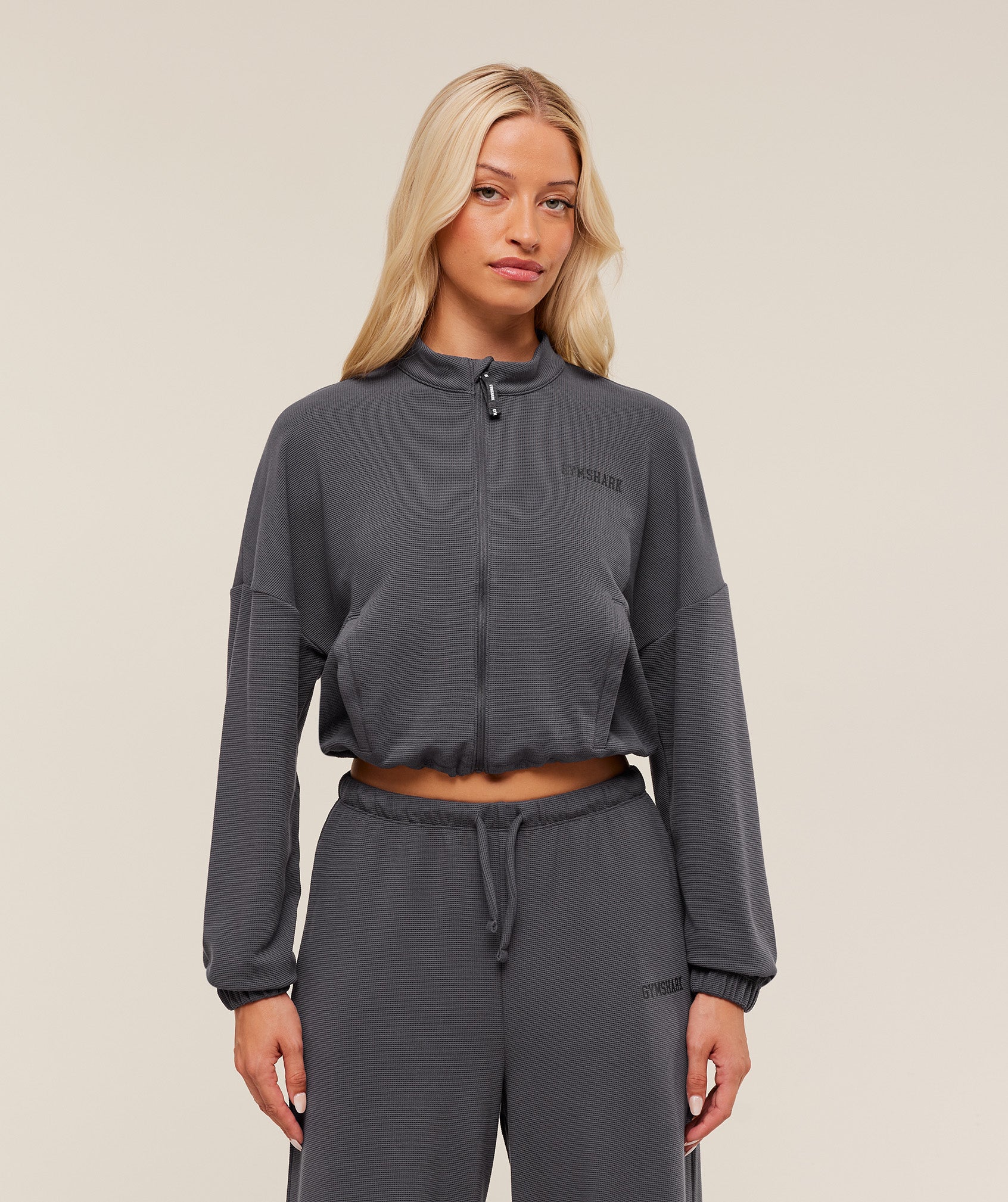 Waffle Midi Zip Up Jacket – Onyx Grey