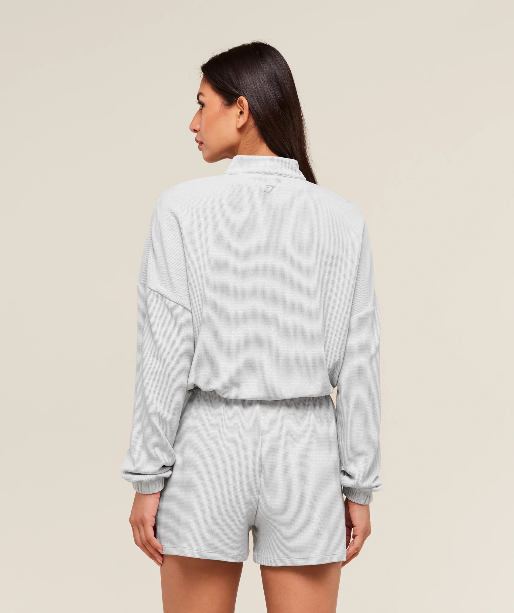 Waffle Midi Zip Up Jacket – Light Grey