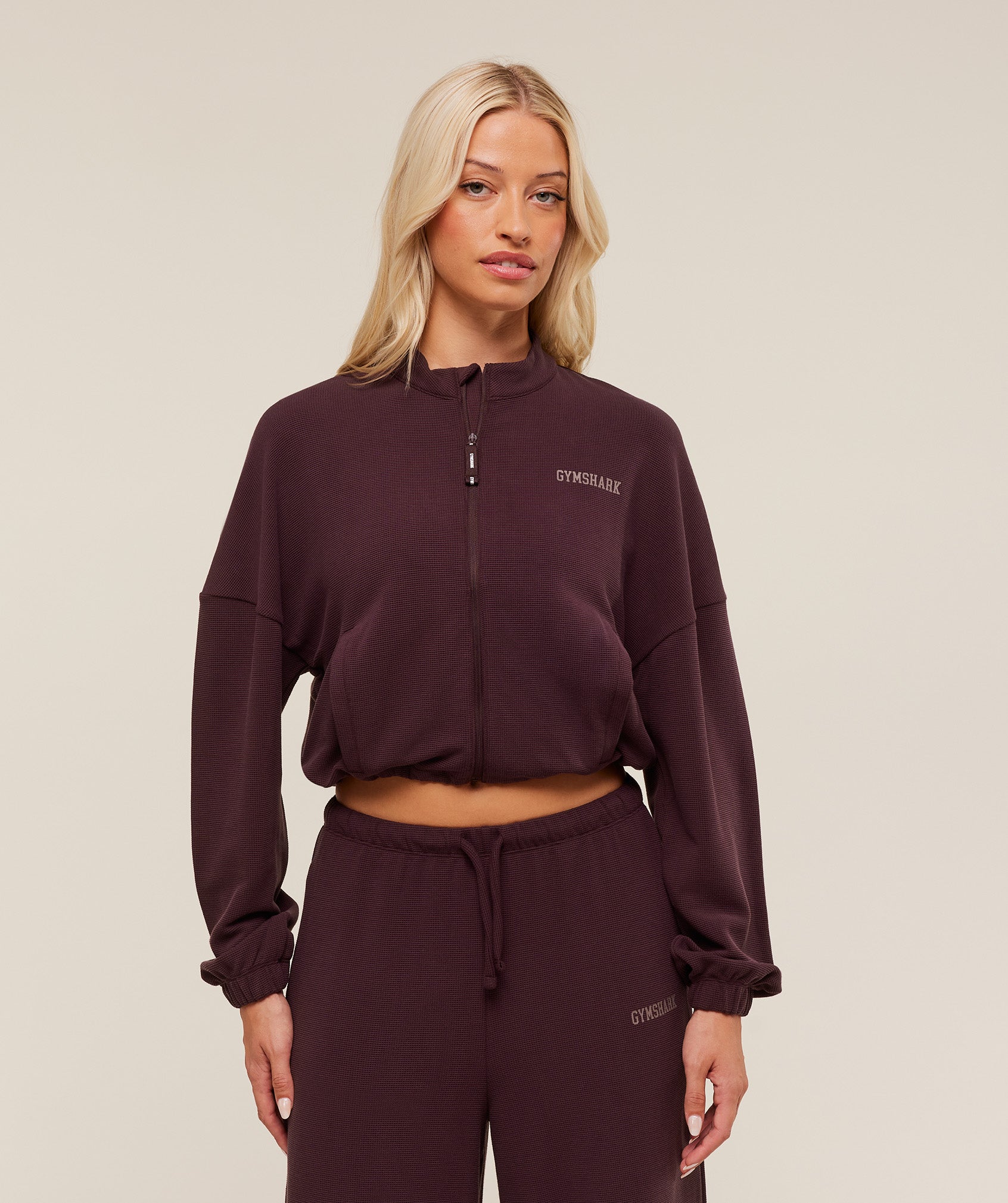 Waffle Midi Zip Up Jacket – Cherry Purple