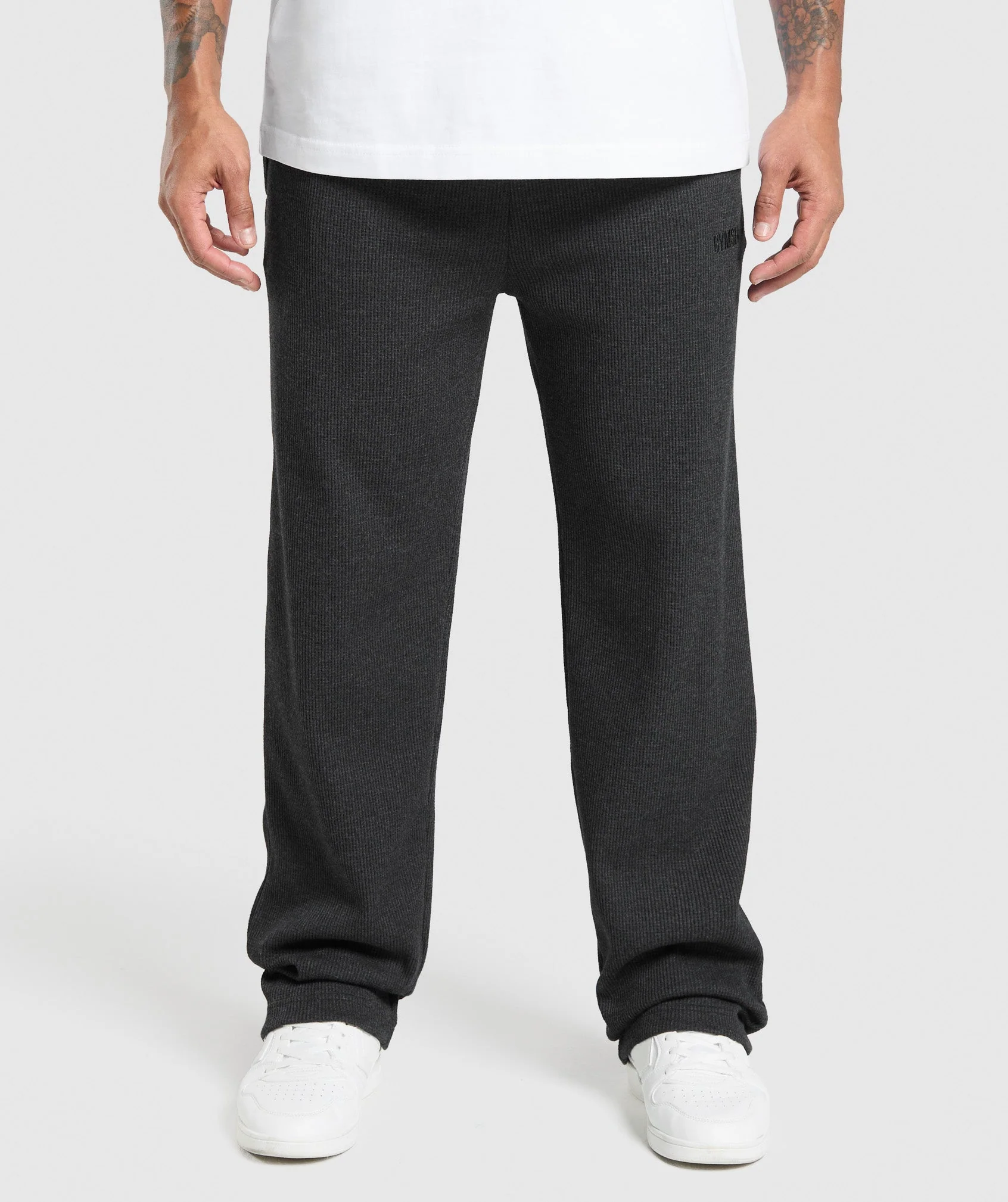 Waffle Straight Leg Joggers – Black
