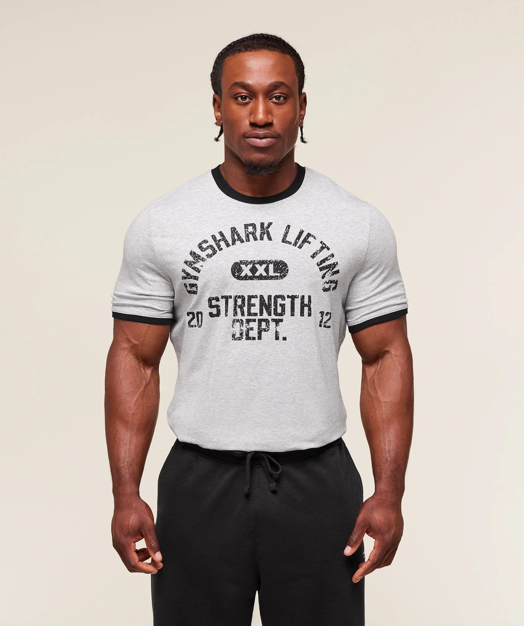 XXL Strength Dept Ringer T-Shirt – Light Grey Core Marl