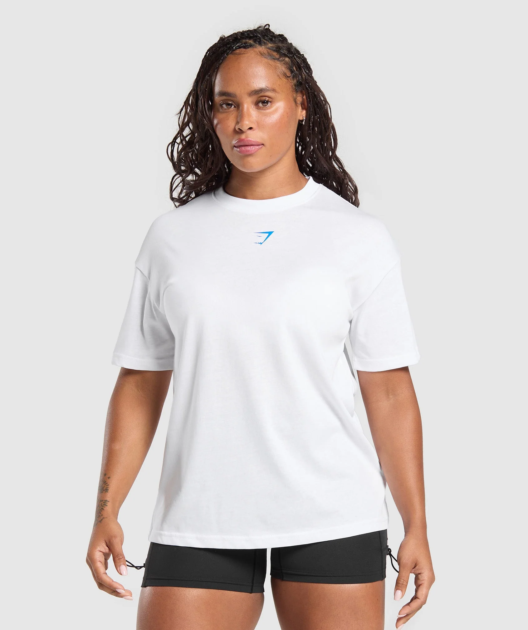 Power Oversized T-Shirt – White/Barbell Blue